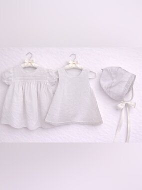 SPECIAL RARE VTG Feltman Brothers Baby Dress Set White Heirloom Bonnet Slip 3M
